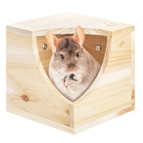 Yesland Wood Chinchilla House Natural Square Small Animal Hideout Hut for Chinchilla Squirrel Sugar Gliders in Cage - 6.5 X 6.5 X 6.5 Inches