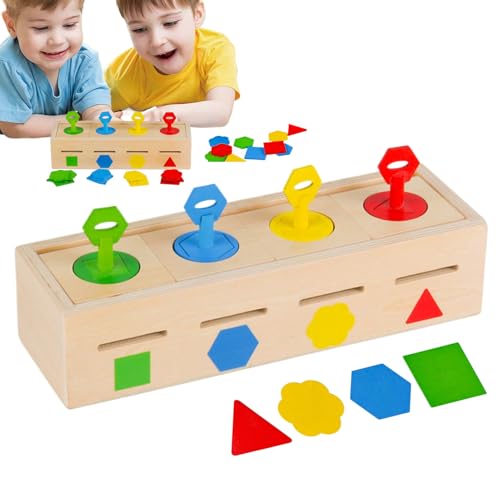 Generisch Juguete de clasificación para niños pequeños, juguete de madera para la promoción temprana con formas, juego interactivo con cerraduras y formas para guardería, escuela, viajes, cumpleaños