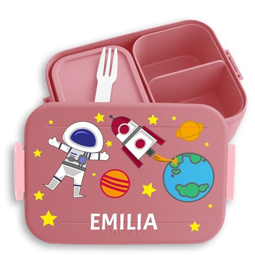 Kinder Bento Box Midi Lunchbox für Mepal Bentobox - Weltall - Astronaut Raumfahrer Rakete Universum Weltraum - 900 ml - Rosa - brotdose jungen schule nasa jausenbox einschulungsgeschenk raumschiff
