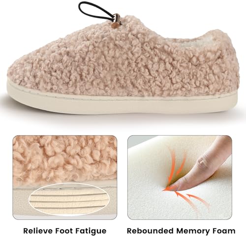 Ibeauti Womens Slippers Memory Foam Fuzzy Loafer Slippers for Indoor Outdoor House Shoes with Drawstring2