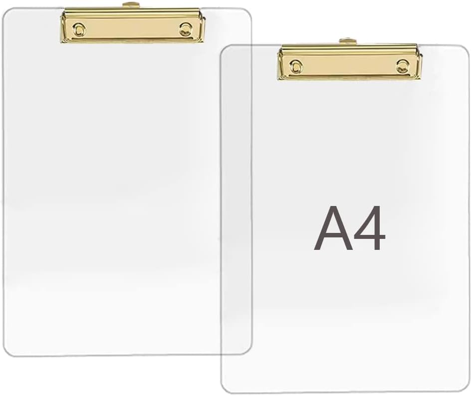 JIARI 4 Pack Clear Acrylic Office Clipboard A4 Letter Size 8.6" x 12.2" (Gold 4 Pack)