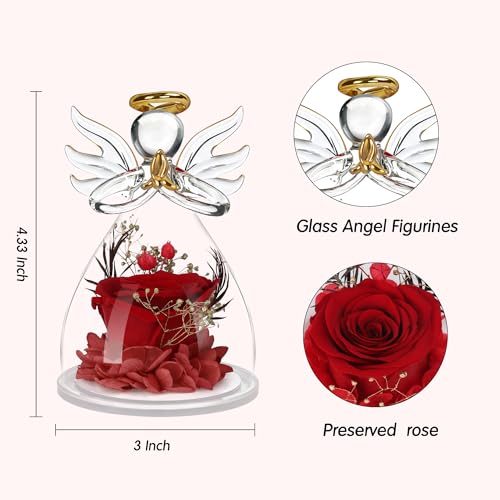 Image of Preserved Flowers for Delivery Prime,Birthday Gifts for Women Mom Grandma | Christmas Rose Gifts for Women Mom Her,Glass Angel Figurines with Forever Preserved Flower Inside,Rose Gift Stocking Stuffers