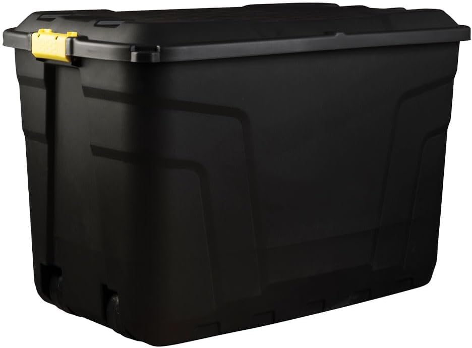 Bowers Bargains Storage Box, 110L Capacity, Heavy Duty Case with Lid and Wheels, Made in the UK
