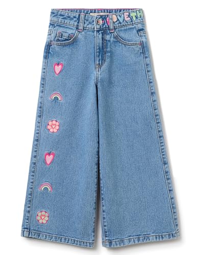 Vaqueros de Pernera Ancha con Bordado Flores y Corazones