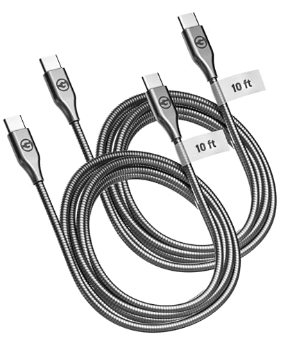 GALVANOX Wyjątkowo wytrzymały i odporny na ugryzienia (pet proof) kabel do ładowania USB-C na USB-C 60 W (2 sztuki) 3 m – metalowy pleciony, kabel do szybkiego ładowania kompatybilny z Samsung i