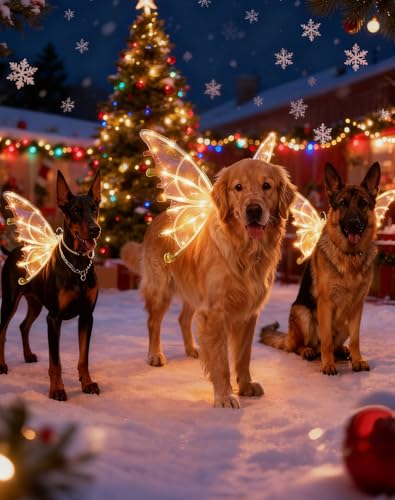 Light up Fairy Wings for Dogs, 9 Music Tracks 7-Color Lights Butterfly Wings for Dogs with LED Lights, Dog Fairy Wing with Christmas Cosplay Medium Large Dog for Dress Your Dog Like Butterfly (1PC)