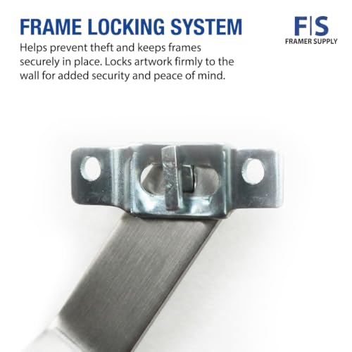 Image of Framer Supply T-Lock Security Picture Hangers, Heavy Duty Hardware, Set with 1 Wrench | Anti Theft Frame Lock Hanging Kit for Wood & Metal Frames, Museums, Galleries, Hotels, Silver (100 Pack)