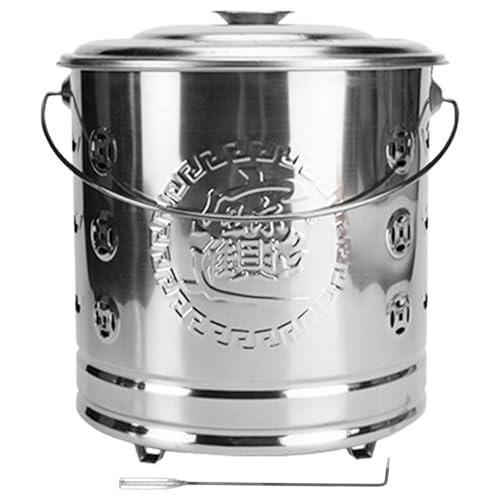 Verbrennungstonne Gartenbehälter Edelstahl Feuerbehälter Hitzeresistente Brandbehälter Luftentlüftung Garten Verbrennungsbehälter Hochleistungs mit Griff und Feuerhaken für Gartenblätter Papierholz – Bild 8