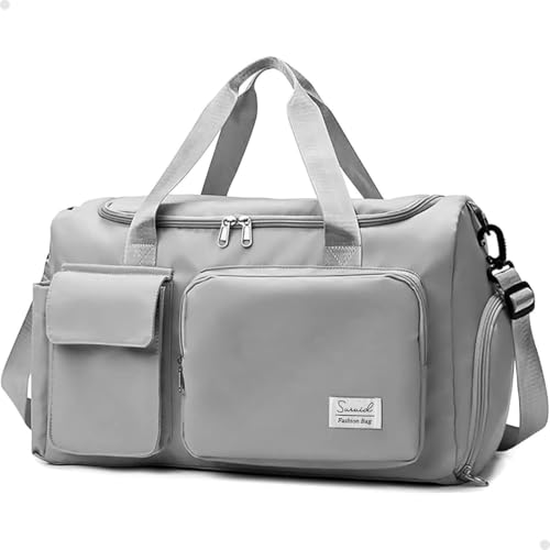 Mala de Mao Compacta de Viagem Feminina Funcional com Alca Transversal Bolsa de Viagem em Nylon Resistente com Bolso para Sapatos Ajustavel Leve e Versatil Ideal e Uso Diario (Cinza)