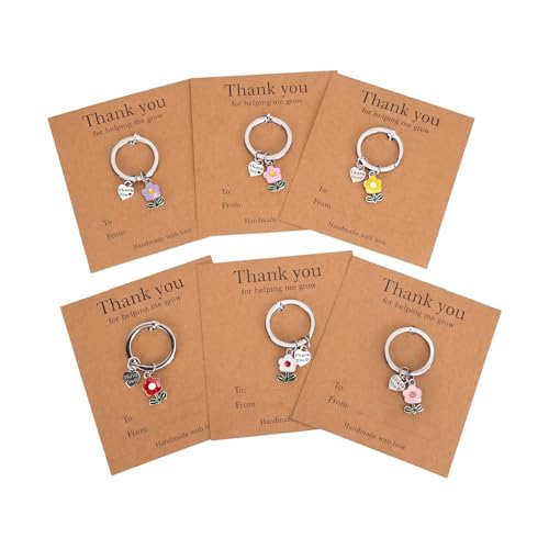 DINSAGE Thank You Teacher Gifts for Women 6 Pcs Teacher Keyring Thankyou Helping Me Grow Presents for Teachers End of The Year/School Best Appreciation Gofts for Nursery Teaching Assistant