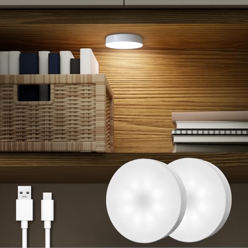 DAZZY DOT Rechargeable Puck Lights 2 Pack, Dimmable Touch Light Stick on for Closet, Magnetic Tap...