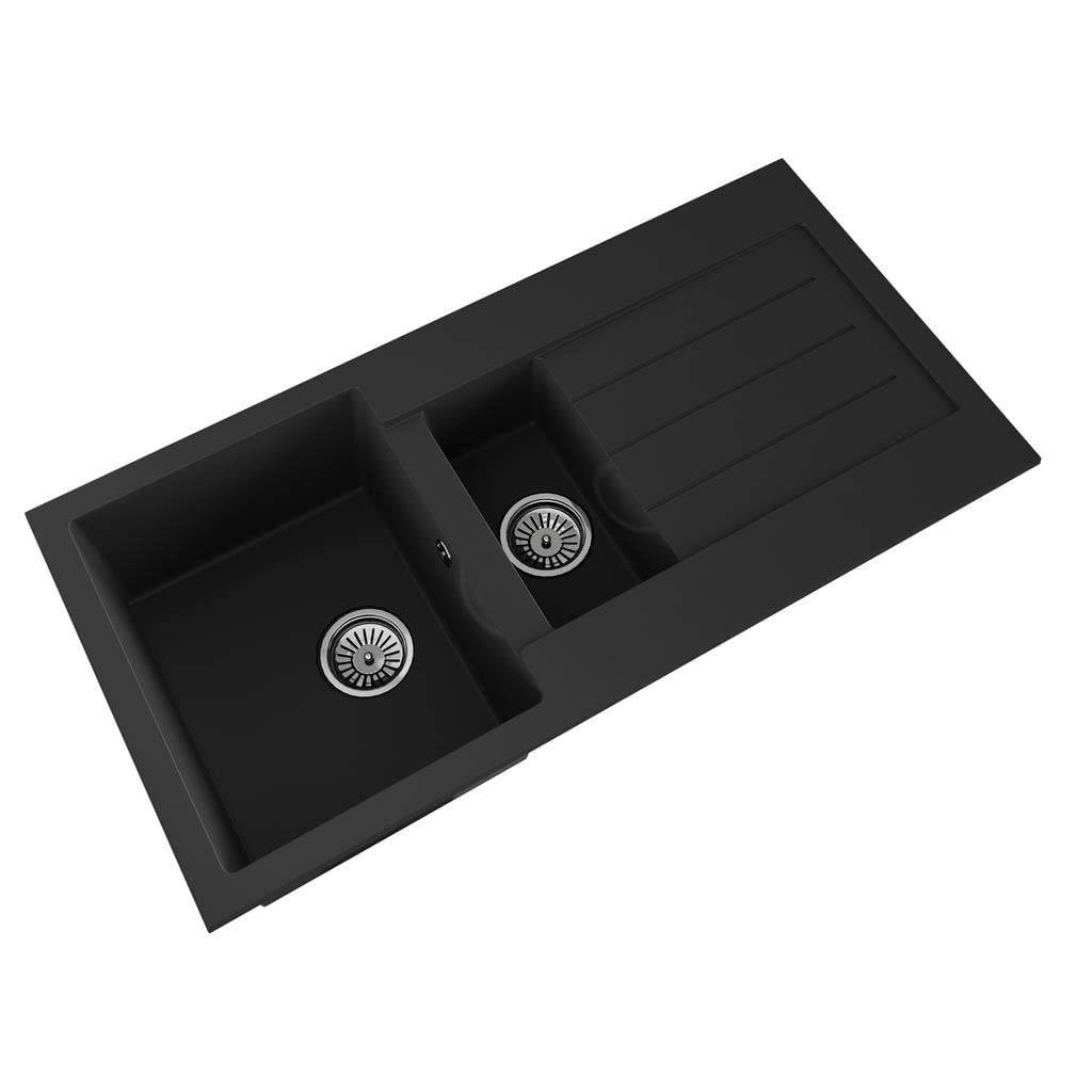 Liquida Black Ell15bl 1.5 Bowl Comite Reversible Inset Kitchen Sink With Wastes