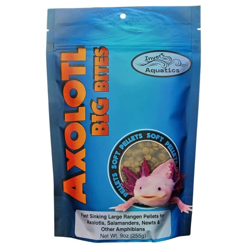 Invert Aquatics Axolotl Big Bites - Fast Sinking Soft Pellet Daily Diet for Axolotls Newts Salamanders & Other Amphibians (9 oz (255g))