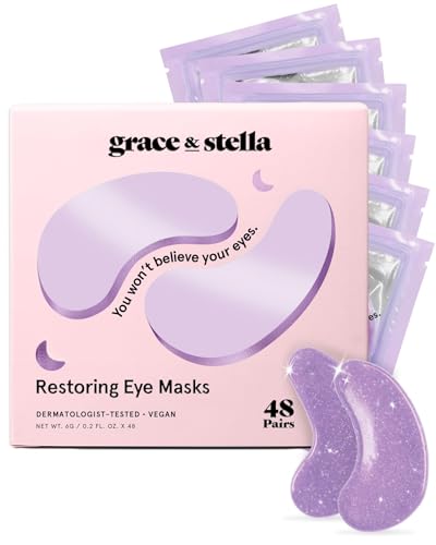 grace & stella Parches para Ojeras y Bolsas Mujer – Parches Hidrogel para Ojos con Retinol y Ácido Hialurónico – Veganos y No Testados en Animales [48 Pares, Morado]