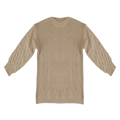 Pull à col rond pour femme beige taille M en maille ample décontractée