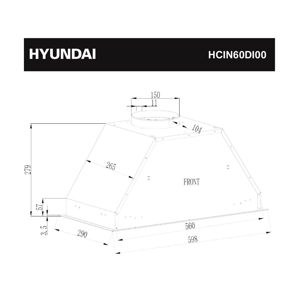 Hyundai Campana Extractora Integrada 60cm, Cristal Negro, HCIN60DI00. Potencia 566m3/h, 3 Velocidades, 2 Filtros, 56 dB Nivel Sonoro, Control Táctil, Filtros aptos para Lavavajillas