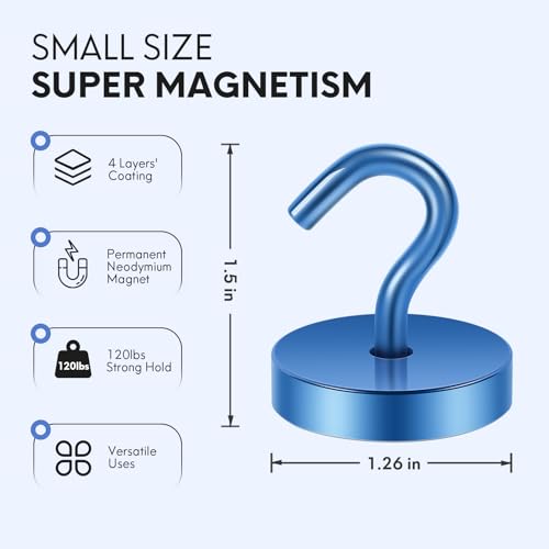 Image of Neosmuk Magnetic Hooks Steel Tube Design for Cruise,130lb+ Navyblue,10 Pack