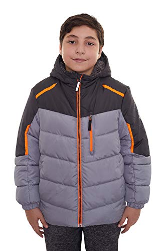 ZeroXposur Boys Puffer Jacket Fleece Lined Hooded Kids Winter Coat with Elastic Cuff (Sterling, Small)
