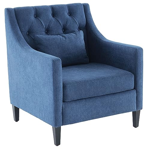 Sillón moderno tapizado azul con cojín lumbar miniatura 4
