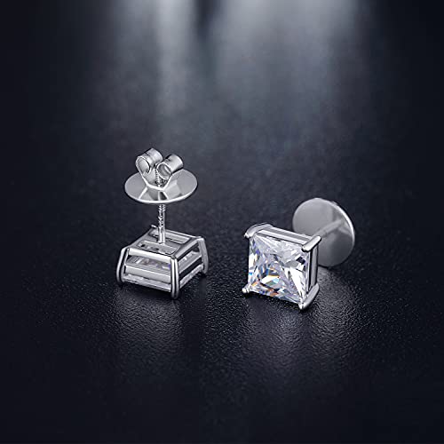925 Sterling Silver Stud Earrings with Flat Screw Back, Round Cut/Square Cut Cubic Zirconia Hypoallergenic Stud Earrings for Women Men, Long & Thick Post, 4MM-8MM2