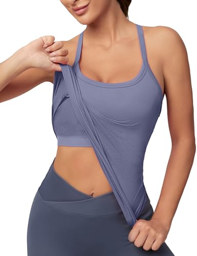 Image of MathCat Workout Tank Tops for Women with Built in Bra, Sleeveless Gym Tops Seamless Racerback Athletic Yoga Shirts