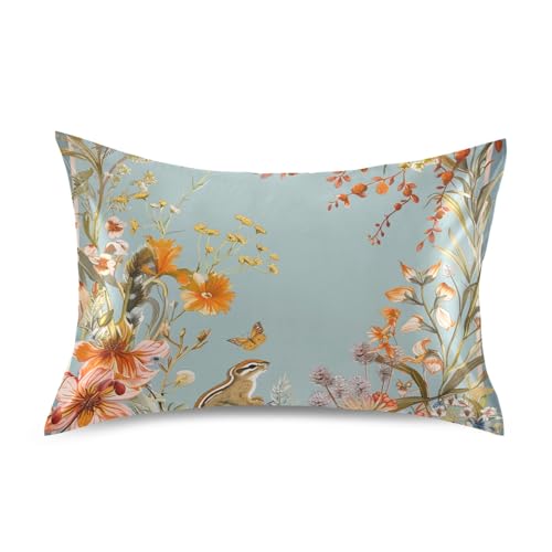 Fundas de almohada de satén suave con diseño de ardilla otoñal, estilo bohemio, cierre de sobre, estándar de 20 x 26 pulgadas