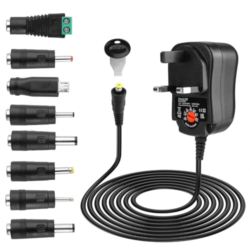 Image of 12W Universal Power Adapter, 3V 4.5V 5V 6V 7.5V 9V 12V AC to DC Power Supply with 8 Tips for Electronic Devices LED Strip Lights CCTV Camera TV-Box Speakers Router Tablet, 1A Max