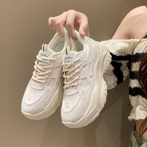 DevilAngel Women's White Platform Mesh Daddy Shoes, Solid Color Breathable Heightening Jogging Walking Sneakers4