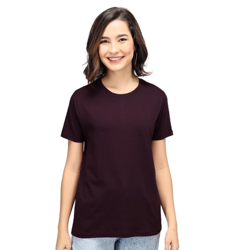 Image of Sleepynuts Women Boyfriend Plain Round Neck Half Sleeve T-Shirt