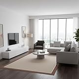 TEJIDOS EL MUNDO Alfombra vinilica de Tejido Trenzado de Alta Gama Lavable Antideslizante Alfombras vinilicas Resistentes para Salon Cocina baño Pasillo - 140x200 cm., Border-Beige