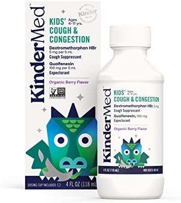 KinderMed Kids' Cough & Congestion Medicine, Children's Multi-Symptom Cough and Congestion Relief, Organic Berry Flavor, 4 Fl Oz