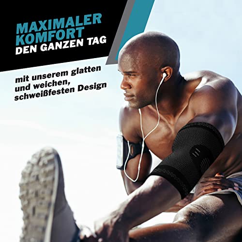 POWERLIX Ellenbogenbandage 2 Stücke, Kompression Ellenbogen Bandage für Damen & Herren, für Tennisarm, Golferarm, Sport, Arthritis, Sehnenentzündung, Gelenkschmerzen, Schwarz, L