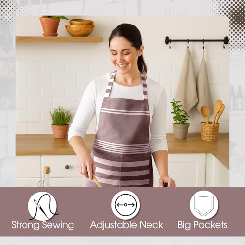 Image of Unisex Cooking Aprons | Waterproof Apron | Striped Design with 2 Front Pockets & Adjustable Neck Strap | Durable, Oil & Stain Resistant | Chef Apron for Cooking