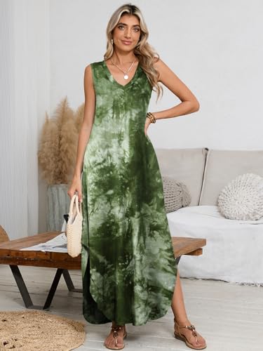Image of BELAROI Womens Plus Size Maxi Dress Sundress Summer Casual Sleeveless V Neck Pockets Beach Swimsuit Coverup Loose