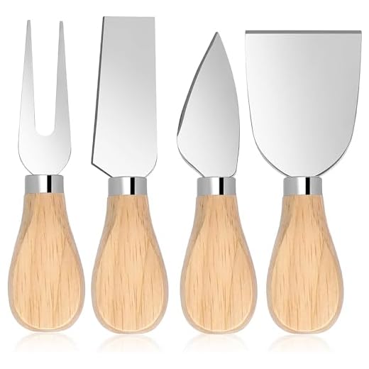 QHFlashbuy Coltelli da Formaggio,4 Pezzi Coltelli da Formaggio in Acciaio Inox,Formaggio Taglierina con Manico in Legno per Burro,Dolce,Pizza,Cottura in Cucina 12CM