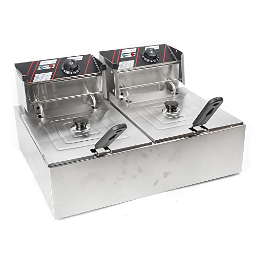 SENDERPICK Elektrische Doppel Gastro Friteuse 12L 5000W Edelstahl Fritteuse Temperaturregelung 60-200°C – Bild 5