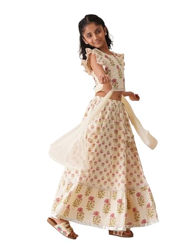 Image of Amazon Brand - Symbol Kids Girls Cotton Readymade Lehenga Choli Dupatta Set (3 pcs) | Ethnic Wear