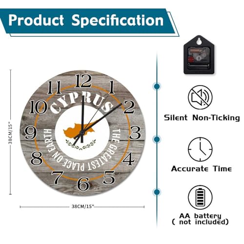 Horloge murale drapeau Chypre 38 cm à piles pour salon