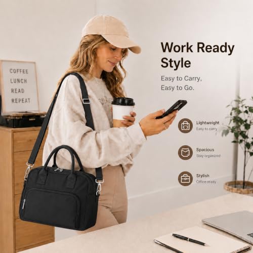 Image of LOVELYWIND Large Insulated Lunch Bag For Women, Black Lunch Box 12L | Large Shoulder Strap Lunch Tote With Insulated Lining; Stylish Look For Work, School, Picnic, And Organized Meals.
