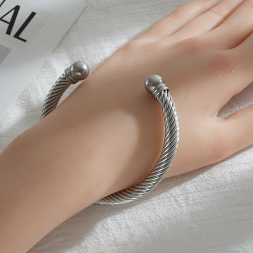 Elastic Adjustable Stainless Steel Twisted Cable Wire Cuff Bangle Bracelet Stylish Bangle Bracelet for Mens Womens4