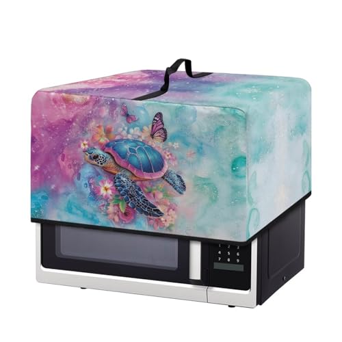 Image of Convection Oven Dust Cover, Easy to Clean, Electric Appliance Protector Smart Microwave Oven Cover for Countertop, L, Sea Turtle Butterfly Flower Marble Violet Green