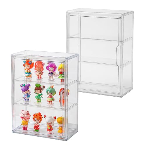 Clear Display Case for Figures with Magnetic Door, Acrylic Display Cases for Collectibles, 3Tiers Acrylic Storage Organizers Box, Desktop or Wall-Mounted Showcase for Collectibles Action Figure (1)