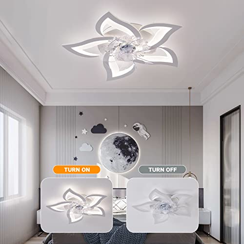 Surotet Ceiling Fan With Lights,Led Ceiling Fan Lamp Flower Shape Bedroom Ceiling Lamp Remote Control Dimmable Timing 3 Wind Speeds Children’s Room Fan Ceiling Lamp 50W 23.6In5In… #TOP5