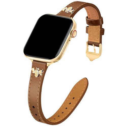 Image of JR.DM Slim Leather Bands Compatible with Apple Watch Band 38mm 40mm 41mm 42mm 44mm 45mm 46mm 49mm, Genuine Leather Band with Charms, Feminine Design for Iwatch Ultra SE Series 11 10 9 8 7 6 5 4 3 2 1