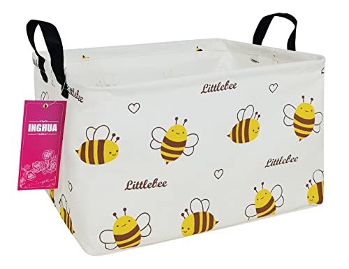 Image of INGHUA Rectangular Storage Basket Fabric Organizer Bin for Toys,Books,Clothes,Gifts,Pets-Perfect for Home,Office,Nursery,Dorm,Shelf(Rec-Bee )