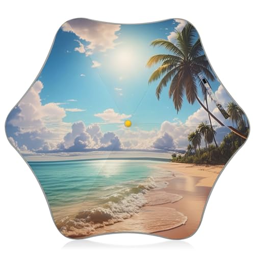 Paraguas tropicales de playa azul y blanco para niños, paraguas de lluvia para niños y niñas, protección UV, paraguas UPF 50 lindo