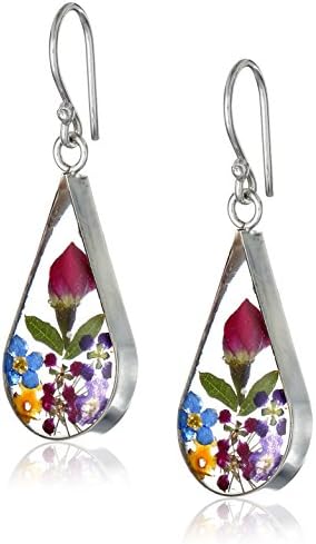 Sterling Silver Multi Pressed Flower Teardrop Earrings