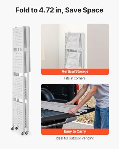 Image of VEVOR 5-Tier Foldable Storage Shelf, 28 W x 15D x 64H Inch Folding Metal Rack Shelving Unit, No Assembly Organizer Shelf with 5 Wheels & 4 Hooks for Pantry, Kitchen, Garage, Basement, White