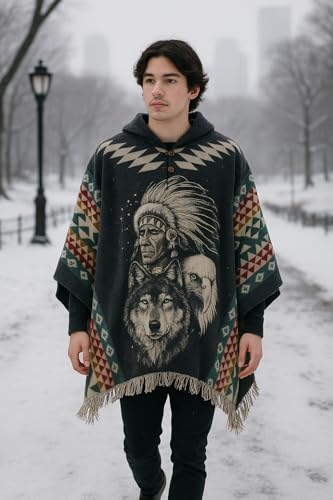 Image of Gamboa Mexican Poncho for Men - Alpaca Wool