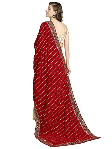 Women's Embroidered Velvet Dupatta Free Red3